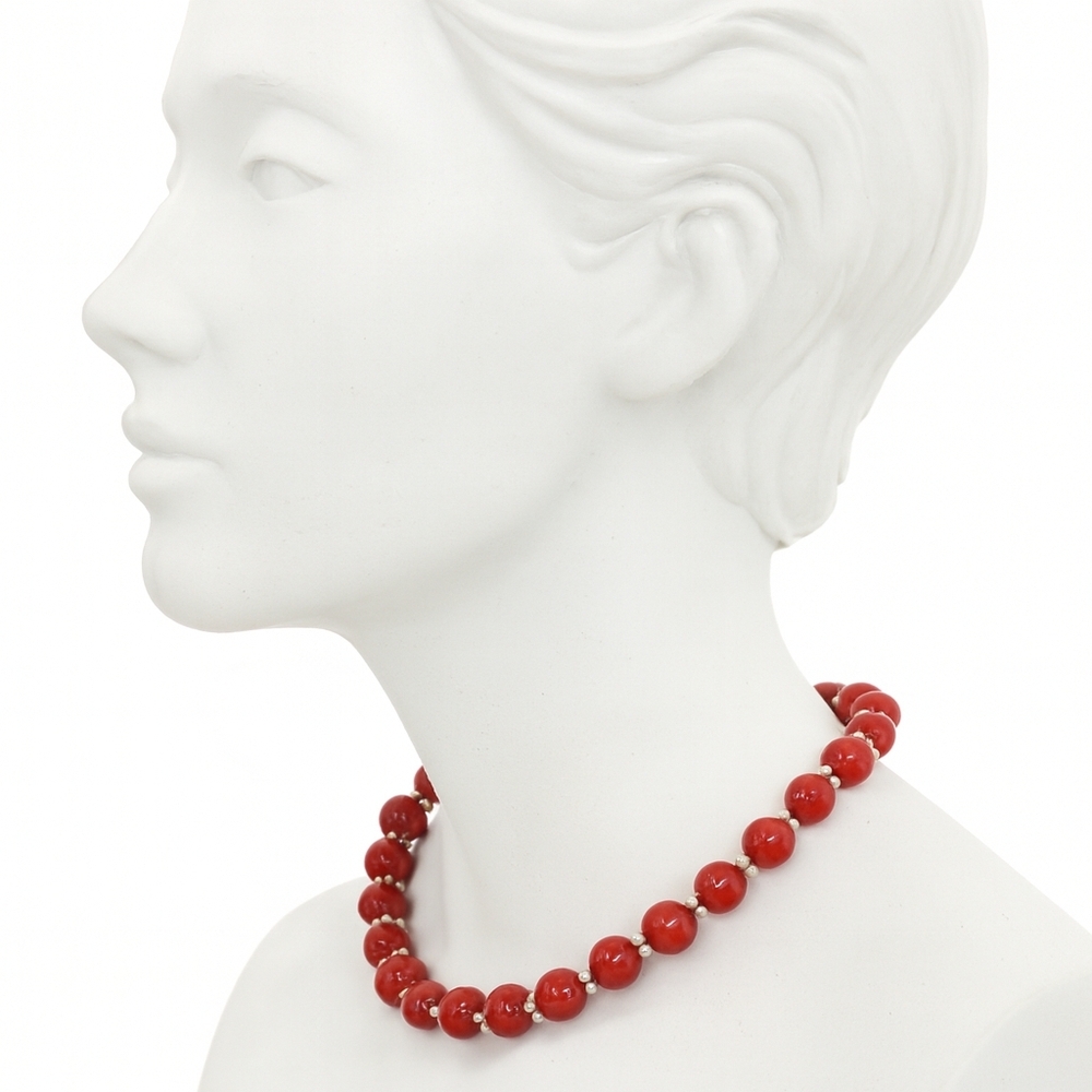 Bold Gold & Silver Red Beaded Necklace – 18” Statement Women’s Fashion Jewelry